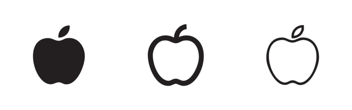 Apple Fruit Vector Icons Set in Solid and Outline Style