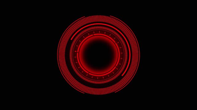 Red futuristic HUD circle with glowing neon lines. Red futuristic HUD interface for technology control panel. Red futuristic HUD element for sci-fi display.