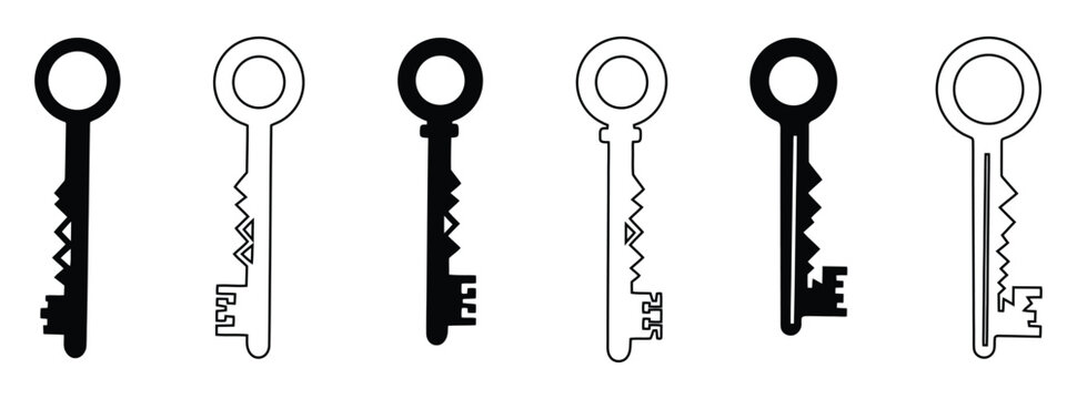 Collection of six unique key designs in black and white