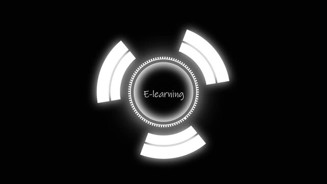 E-learning holographic interface with white glow effect. E-learning education concept for digital online school. E-learning animation for remote study and training.