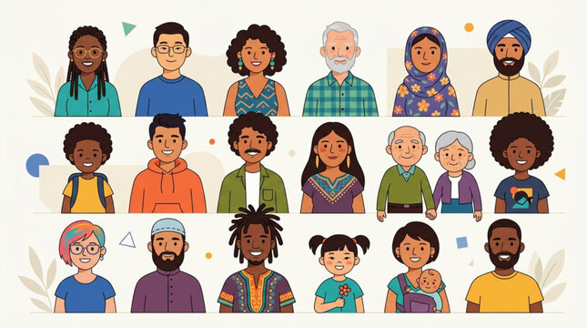 Diverse Group of People Illustrated Portraits Collection.