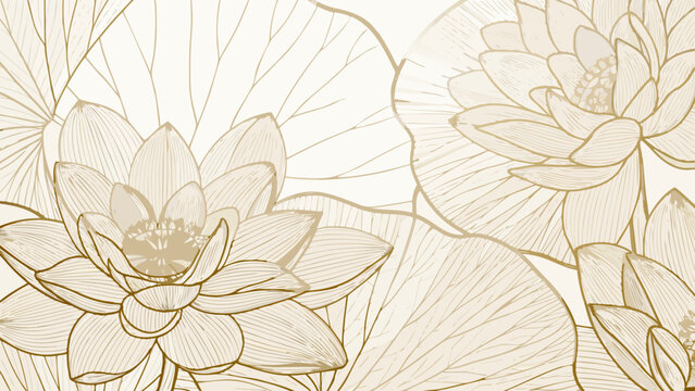 delicate lotus flower illustration with detailed line work and a neutral beige background