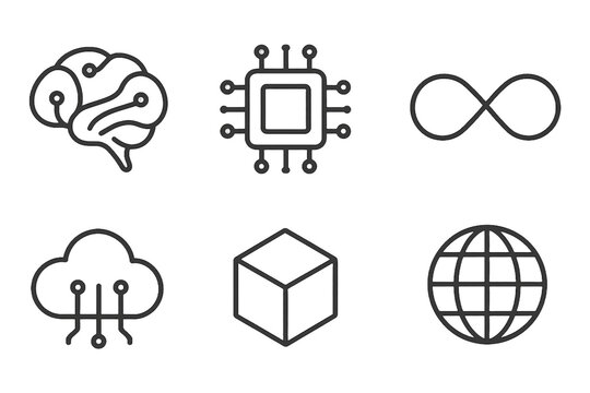 Minimalist technology and artificial intelligence outline vector icon set