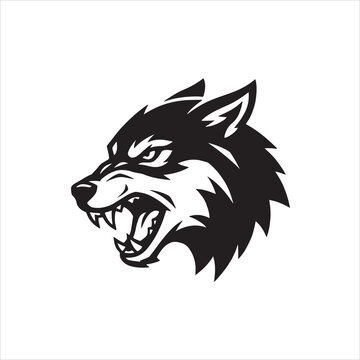 Growling wolf head snarl teeth