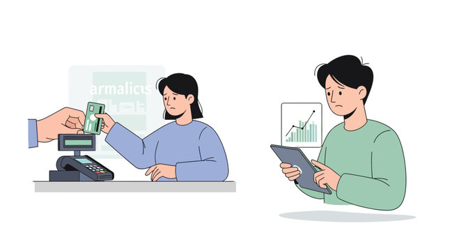 Business finance concept: transaction and data analysis with tablet