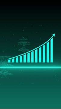 Bar graph animation with exponential growth. Bar graph cyan data digital code. Bar graph business success analytics graphic.