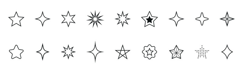Minimal star and sparkle icon set in thin line style. Decorative celestial symbols collection for logo, UI, branding, tattoo, social media, web design, magic theme and modern vector projects. © Anshdeep