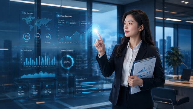 businesswoman, future, data, digital, connect
