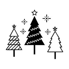 Fototapeta premium Three minimalist christmas trees with falling stars illustration Vector