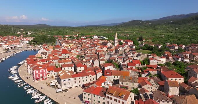 Aerial View of Stari Grad Town and Stari Grad Plain on Hvar Island, Croatia
