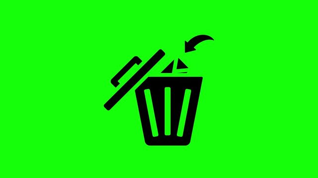 Trash can delete icon animation set for digital user interface isolated on green screen background