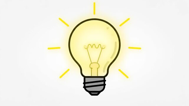 A bright yellow light bulb turns on with glowing rays around it