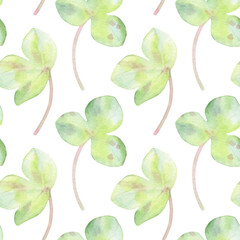 Watercolor seamless pattern with liverwort leaves in muted green and mauve tones. Soft botanical style for fabric, wallpaper, wrapping paper, stationery and textile design. © Daria