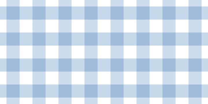 Blue and white gingham pattern. Seamless light pastel checkered plaid background. Classic aesthetic fabric texture for wallpaper, textile, and scrapbooking.