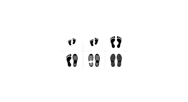 Footprint Vector Icons, Shoe Prints, Baby Steps, Human Tracks, Walking Path, Silhouette Set