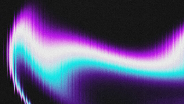Abstract neon gradient background with glitch texture, featuring purple, cyan, and white light streaks on a black, grainy backdrop.