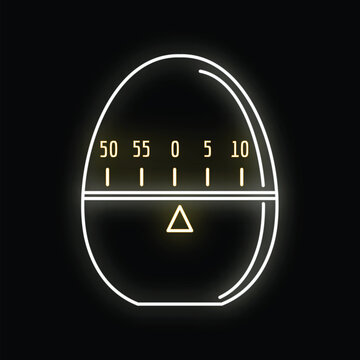 Egg timer neon outline icon illuminating dark background, indicating countdown