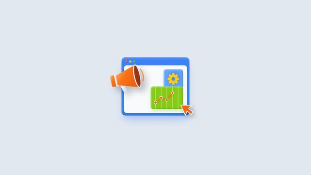 A blue-bordered browser window with a white background and icons on a light gray background.