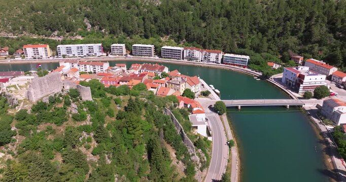 Aerial View of Obrovac Town on the Zrmanja River, Croatia