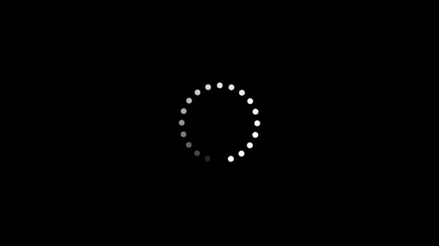 dots spinning animation Loading wheel animation - Animated spinning load icon with alpha layer black background. downloading process icon.4k video.