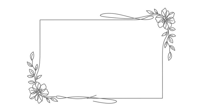 An illustration of a floral rectangular frame with ribbons and leaves on a white background