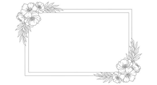 A rectangular frame adorned with flowers and leaves in corners on white