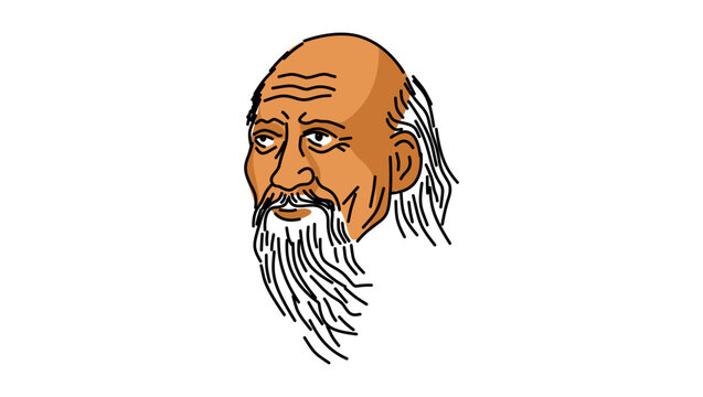 Lao Tzu portrait, color vector illustration
