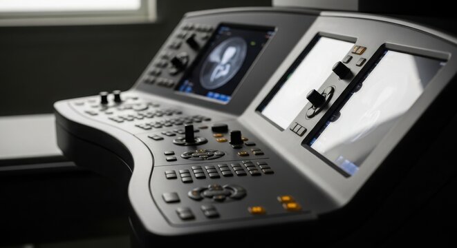 Medical ultrasound machine control panel close-up