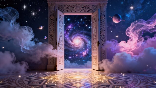 Ornate door to cosmic galaxy