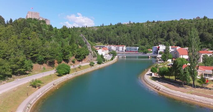 Aerial View of Obrovac Town on the Zrmanja River, Croatia