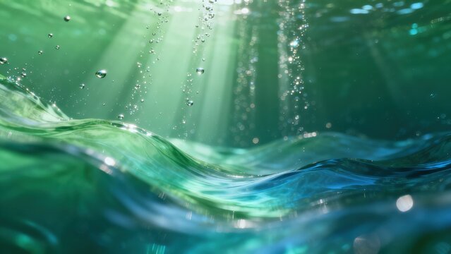 Underwater scene with light rays and bubbles