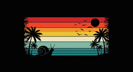 Retro sunset scene with snail silhouette © BIGO