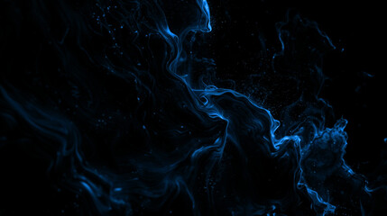 Blue smoke waves flowing on a dark black background © Indra