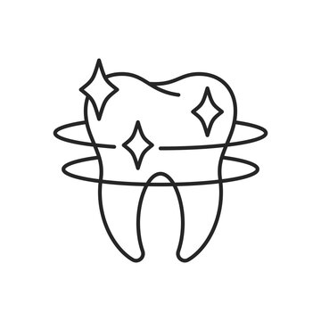 Teeth cleaning linear icon. Professional dental care. Snow-white smile. Cosmetic dentistry. Thin line customizable illustration. Contour symbol. Vector isolated outline drawing. Editable stroke