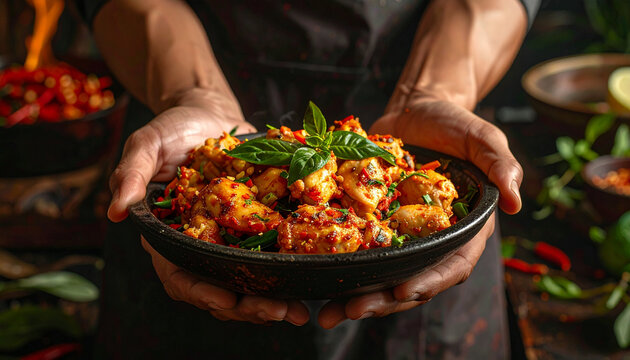 Chef presenting delicious food dish