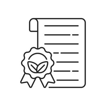 Certified materials linear icon. Using recycable matherials. Corporate social responsibility. Thin line customizable illustration. Contour symbol. Vector isolated outline drawing. Editable stroke