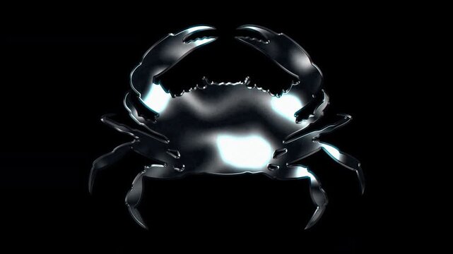 Silver metallic crab silhouette. Alpha channel. Seamless loop video
