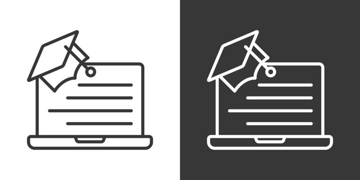 School Laptop Icon Set Vector Collection Isolated In Black And White