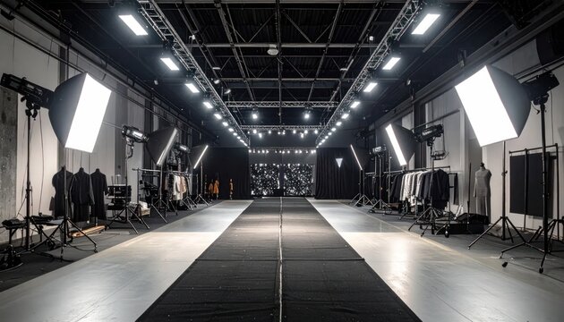 Professional Photography Studio with Modern Lighting Equipment and Set Design.