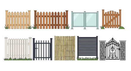 Fototapeta premium Collection of Various Fence and Gate Designs.