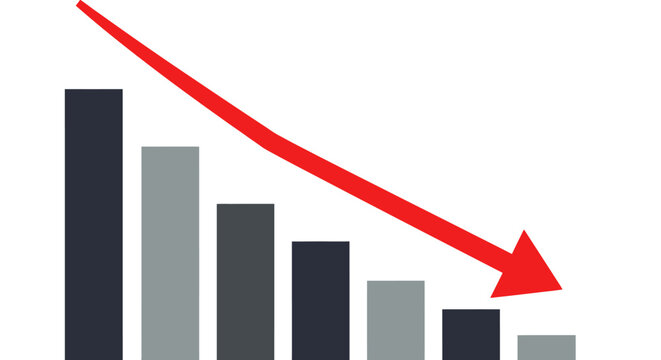 Declining Bar Chart with Red Arrow.