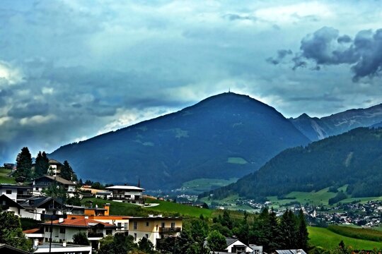 Austrian Alps - view from the town of Fulpmes to the peak of Patscherkofel near the town of Innsbruck in the Stubai Alps