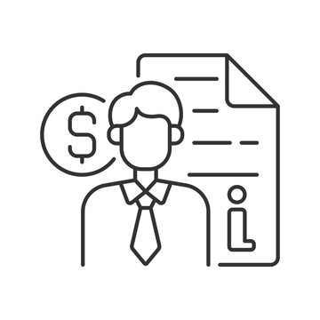 Broker consultation linear icon. Intermediary and brokerage services. Purchasing information. Thin line customizable illustration. Contour symbol. Vector isolated outline drawing. Editable stroke