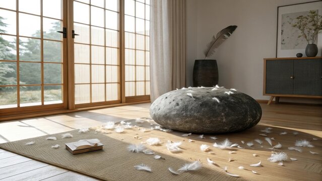 Serene room with feathers and pouf