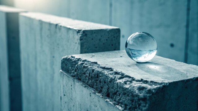 Glass sphere on concrete block