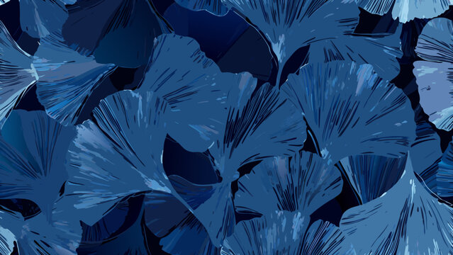 abstract overlapping fan shapes in shades of blue a detailed digital illustration