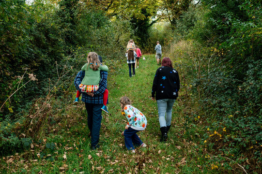 Family walks in nature, Co. Kildare with horses and 7 children