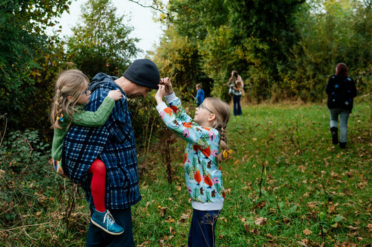 Family walks in nature, Co. Kildare with horses and 7 children