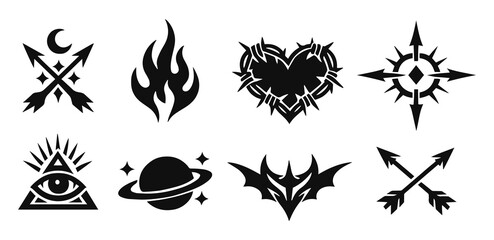 Mystic Gothic Symbol Icon Set, Black Occult Vector Collection © Bohdan