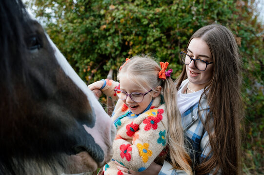 Family walks in nature, Co. Kildare with horses and 7 children